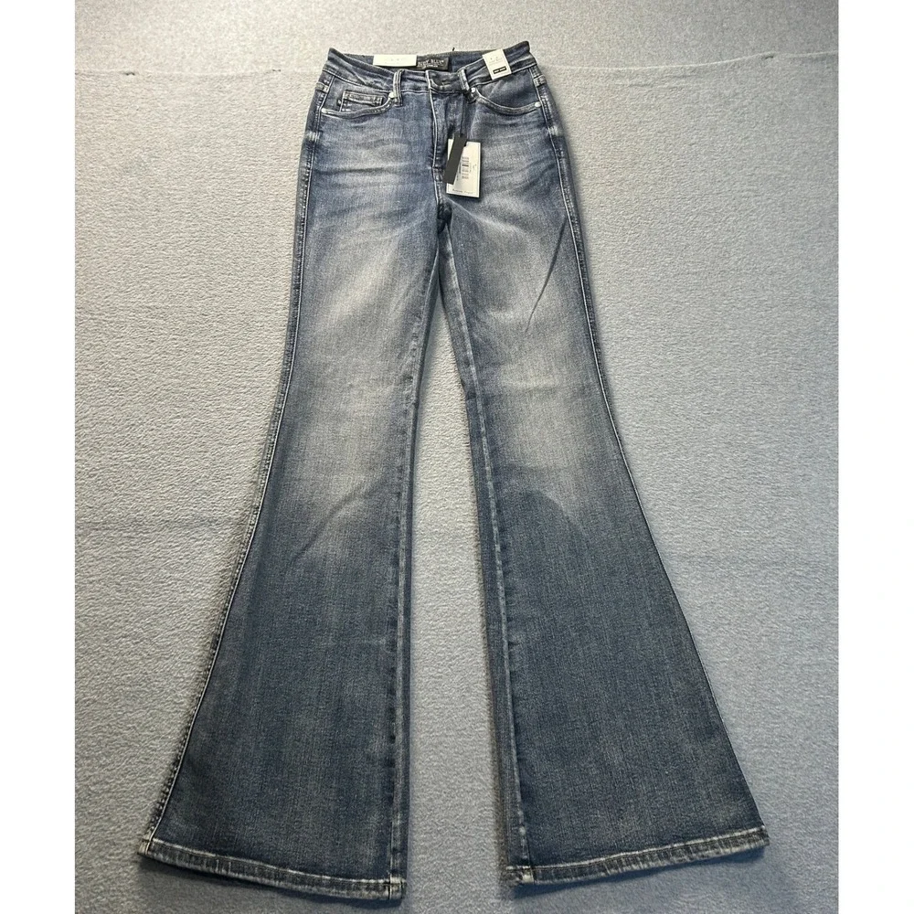 Judy Blue  High Rise Flare Leg Jeans Womens 1/25 Medium Wash Blue Denim